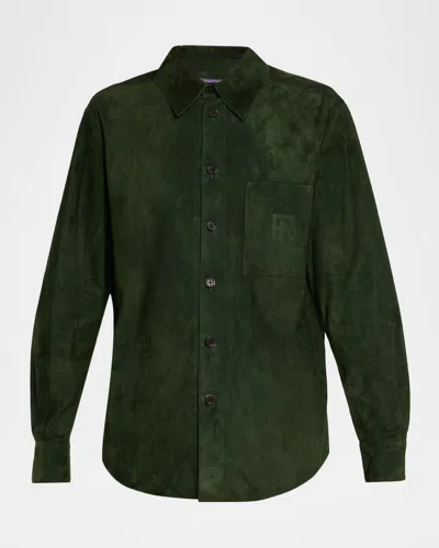 Ralph Lauren Tyler Debossed Suede Overshirt In Green