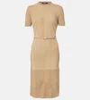 Ralph Lauren Lindsay Suede And Wool-blend Midi Dress In Neutral