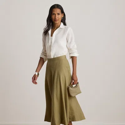 Ralph Lauren Linen A-line Midi Skirt In Light Agave In Green