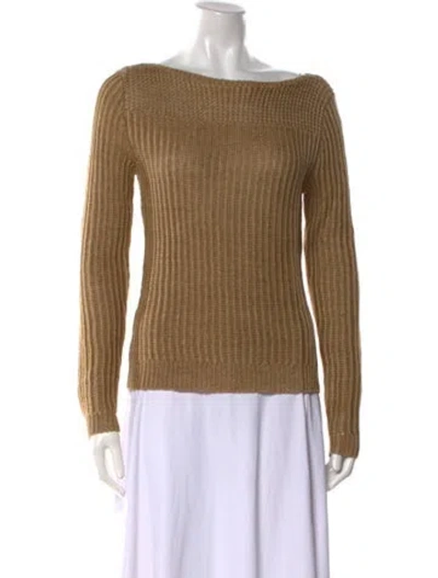 Pre-owned Ralph Lauren Linen Bateau Neckline Sweater W/ Tags In Gold