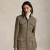 Ralph Lauren Linen-blend Herringbone Mockneck Jacket In Brown
