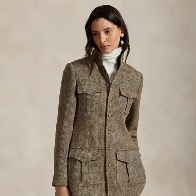 Ralph Lauren Linen-blend Herringbone Mockneck Jacket