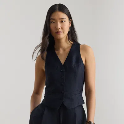 Ralph Lauren Linen-blend Twill Vest In Blue