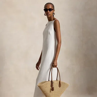 Polo Ralph Lauren Linen Column Dress In White In Multi