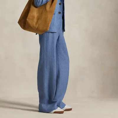 Ralph Lauren Linen-cotton Twill Wide-leg Pant In Blue