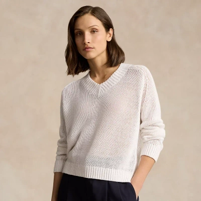 Ralph Lauren Linen-cotton V-neck Sweater In White