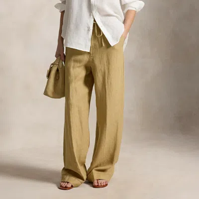 Polo Ralph Lauren Linen Drawstring Pant In Classic Camel In Brown