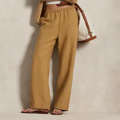 Ralph Lauren Linen Drawstring Straight-leg Pant In Sand Dune