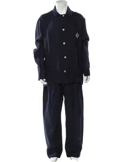 Pre-owned Ralph Lauren Linen Embroidered Accent Pajama Set In Blue
