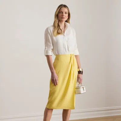 Ralph Lauren Linen Faux-wrap Pencil Skirt In Lemon Sorbet In Yellow