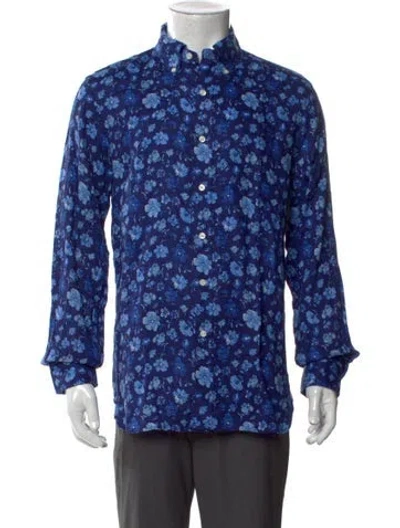 Pre-owned Ralph Lauren Linen Floral Print Shirt In Blue