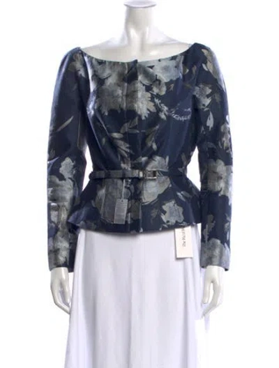 Pre-owned Ralph Lauren Linen Floral Print Top In Blue