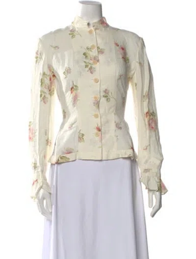 Pre-owned Ralph Lauren Linen Floral Print Top In Neutral