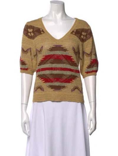 Pre-owned Ralph Lauren Linen Graphic Print Sweater In Brown