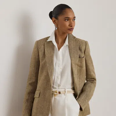 RALPH LAUREN LINEN HERRINGBONE BLAZER IN TAN/CREAM MULTI