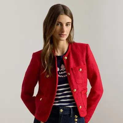 Ralph Lauren Linen Herringbone Cropped Jacket In Red