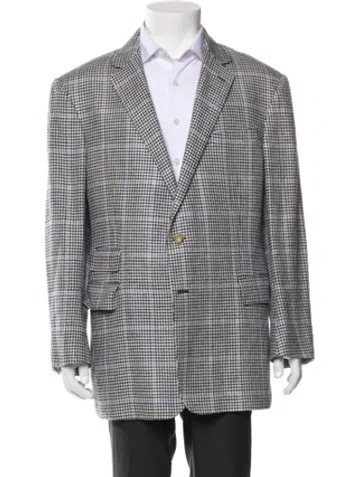 Pre-owned Ralph Lauren Linen Houndstooth Print Blazer In Blue