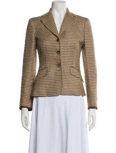 Pre-owned Ralph Lauren Linen Houndstooth Print Blazer In Brown