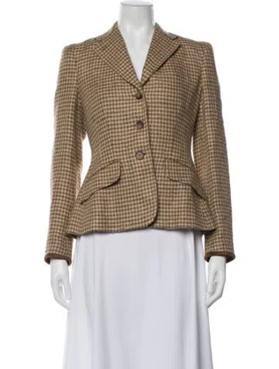 Pre-owned Ralph Lauren Linen Houndstooth Print Blazer In Brown