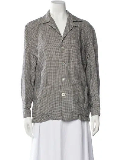 Pre-owned Ralph Lauren Linen Houndstooth Print Blazer In Green