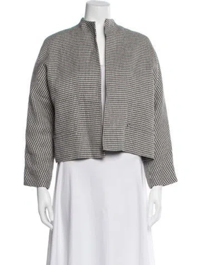 Pre-owned Ralph Lauren Linen Houndstooth Print Jacket In Black