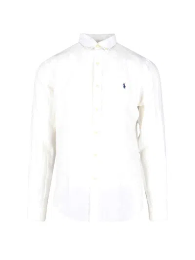 Ralph Lauren Linen Logo Shirt In White