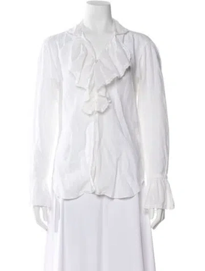 Pre-owned Ralph Lauren Linen Long Sleeve Blouse In White