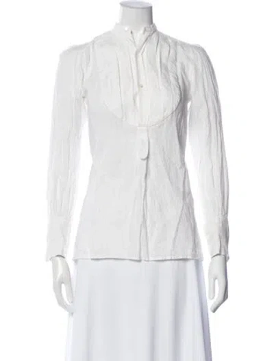 Pre-owned Ralph Lauren Linen Long Sleeve Blouse In White