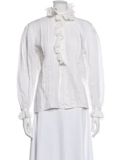 Pre-owned Ralph Lauren Linen Long Sleeve Blouse In White