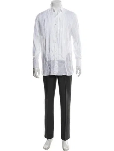 Pre-owned Ralph Lauren Linen Long Sleeve Dress Shirt In White