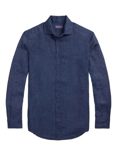 Ralph Lauren Linen Long-sleeve Shirt In Blue