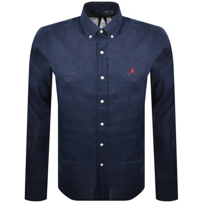 Ralph Lauren Linen Long Sleeve Shirt Navy In Blue