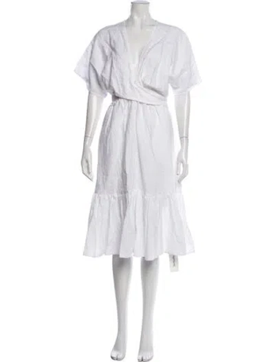 Pre-owned Ralph Lauren Linen Midi Length Dress In White