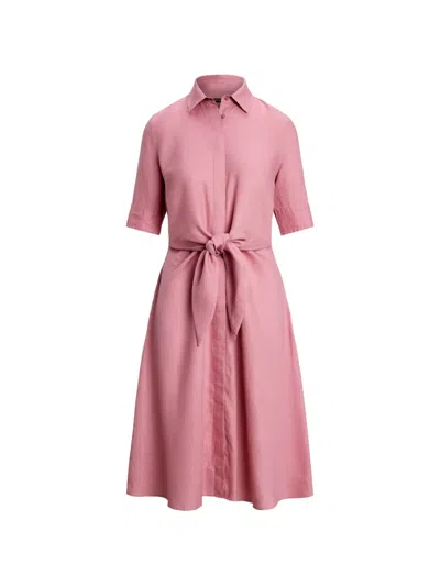Ralph Lauren Linen Midi Shirt Dress In Pink