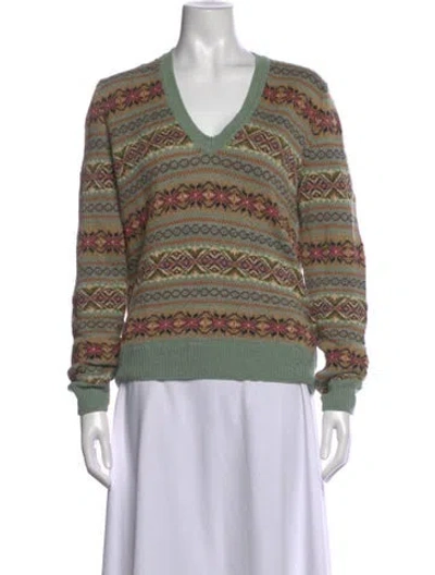 Pre-owned Ralph Lauren Linen Patterned Sweater In Green