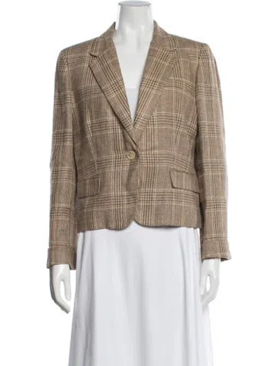 Pre-owned Ralph Lauren Linen Plaid Print Blazer In Brown