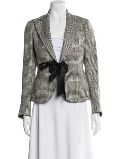 Pre-owned Ralph Lauren Linen Plaid Print Blazer In Gray