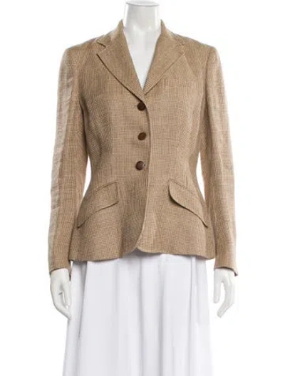 Pre-owned Ralph Lauren Linen Plaid Print Blazer In Neutral