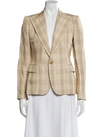 Pre-owned Ralph Lauren Linen Plaid Print Blazer In Neutral