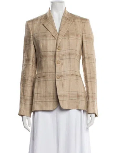 Pre-owned Ralph Lauren Linen Plaid Print Blazer In Neutral
