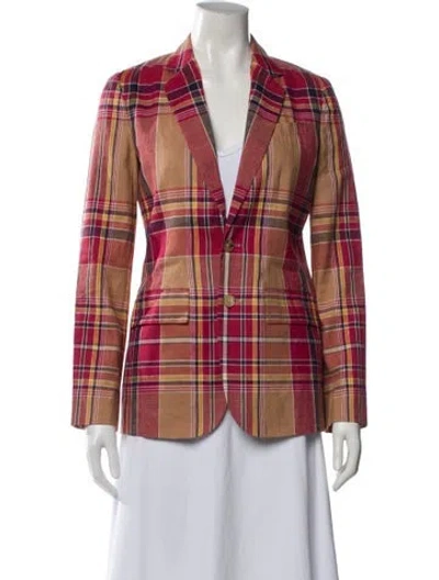 Pre-owned Ralph Lauren Linen Plaid Print Blazer W/ Tags In Pink