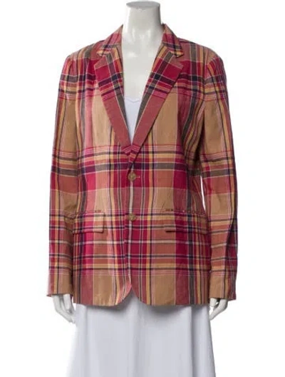 Pre-owned Ralph Lauren Linen Plaid Print Blazer W/ Tags In Red