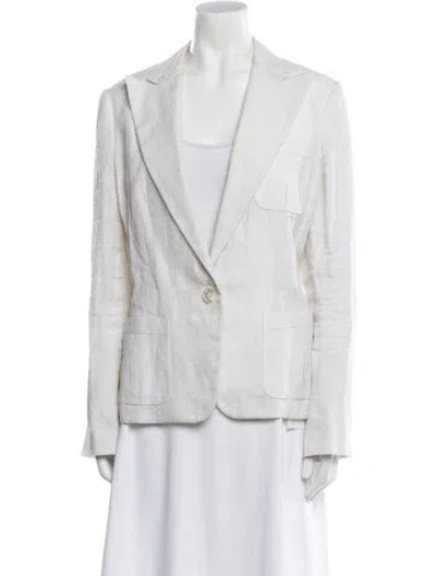 Pre-owned Ralph Lauren Linen Plaid Print Blazer In White