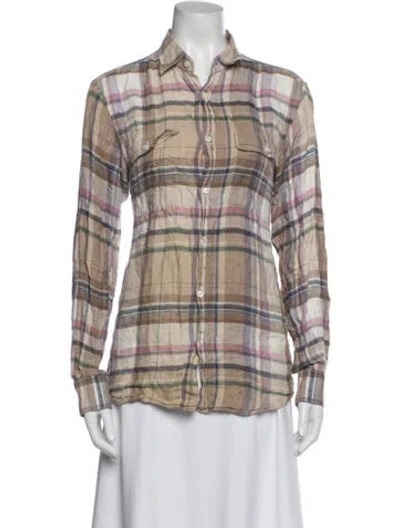 Pre-owned Ralph Lauren Linen Plaid Print Button-up Top In Purple