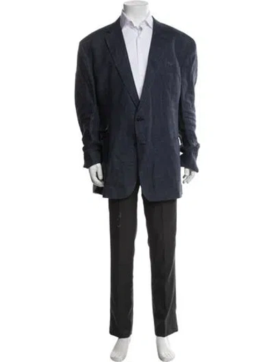 Pre-owned Ralph Lauren Linen Plaid Print Overcoat In Blue