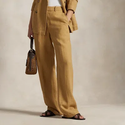 Ralph Lauren Linen Relaxed Straight Pant In Sand Dune