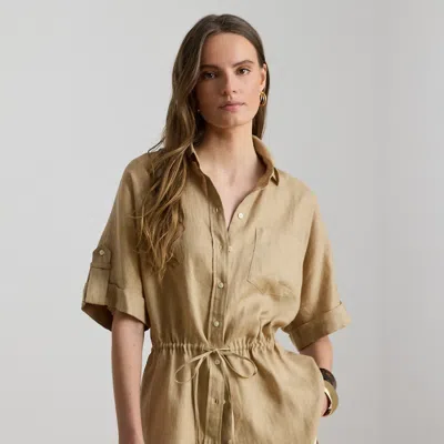 Ralph Lauren Linen Roll-tab Sleeve Tunic In Neutral