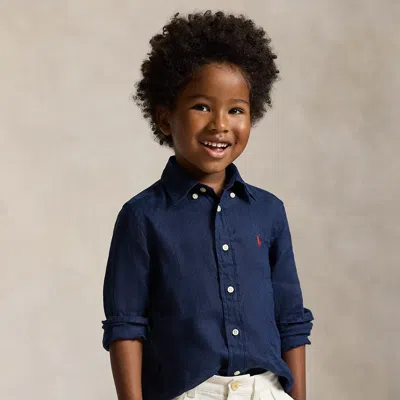 Ralph Lauren Linen Shirt In Newport Navy In Blue