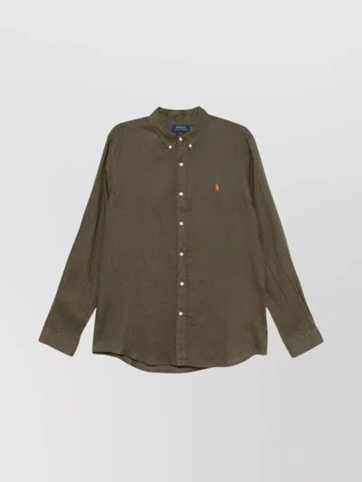 Ralph Lauren Linen Shirt Logo Button-down Collar In Grey