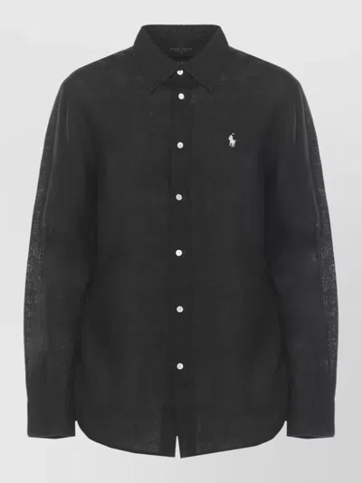 Ralph Lauren Linen Shirt Long Sleeves Collar Neckline In Black